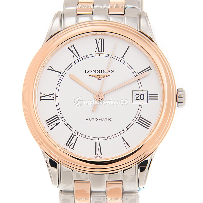 Longines L4.874.3.91.7 Flagship Replica - Automatic - White Dial - 18kt Rose Gold Case & Steel Strap