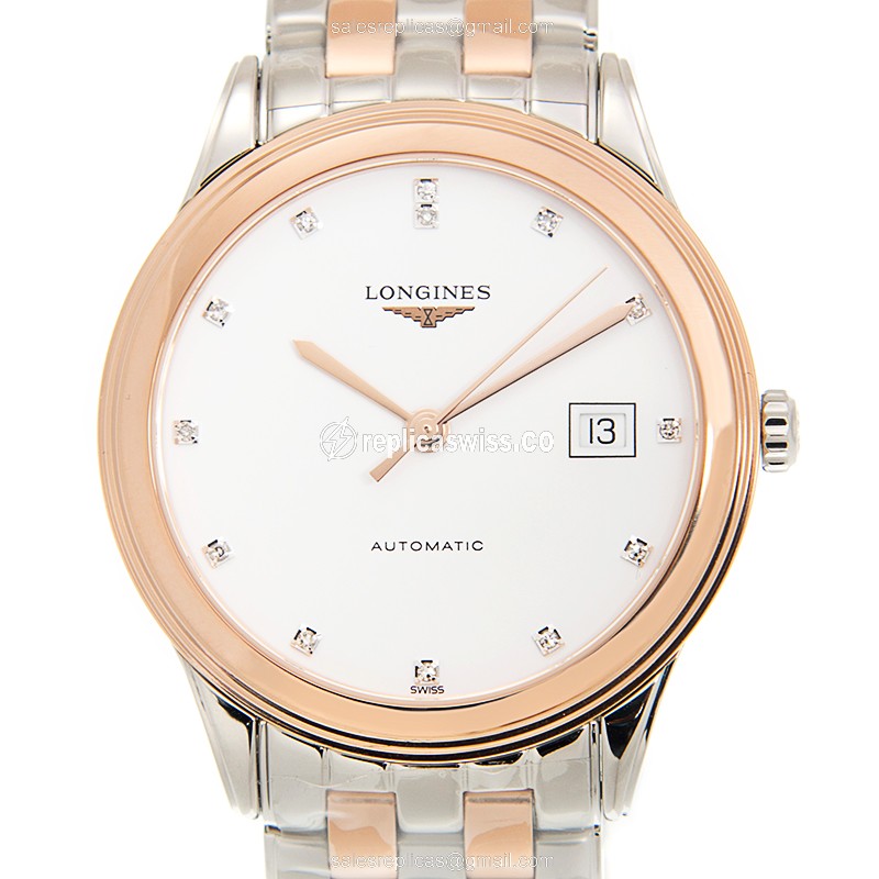 Longines L4.874.3.99.7 Replica - Automatic - 18kt Rose Gold & Steel Case - White Dial - Luxury  Watch