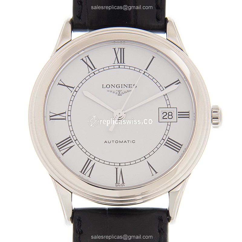 Longines Flagship L4.874.4.21.2 - Automatic - Steel Case, White Dial | Black Alligator Strap