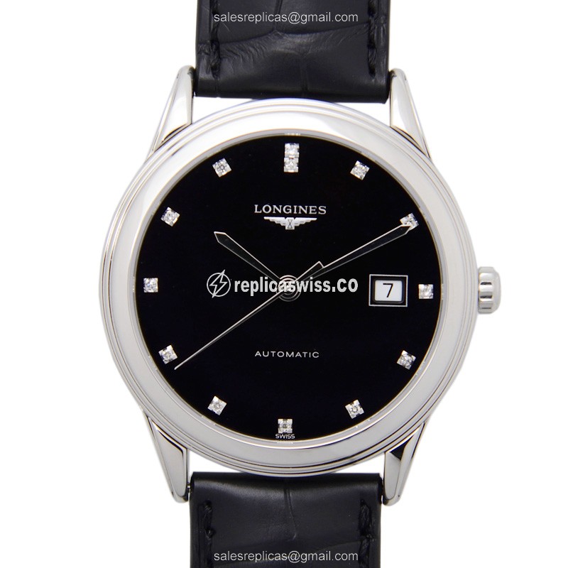 Longines L4.874.4.57.2 Flagship - Automatic - Steel Case, Black Dial, Alligator Strap