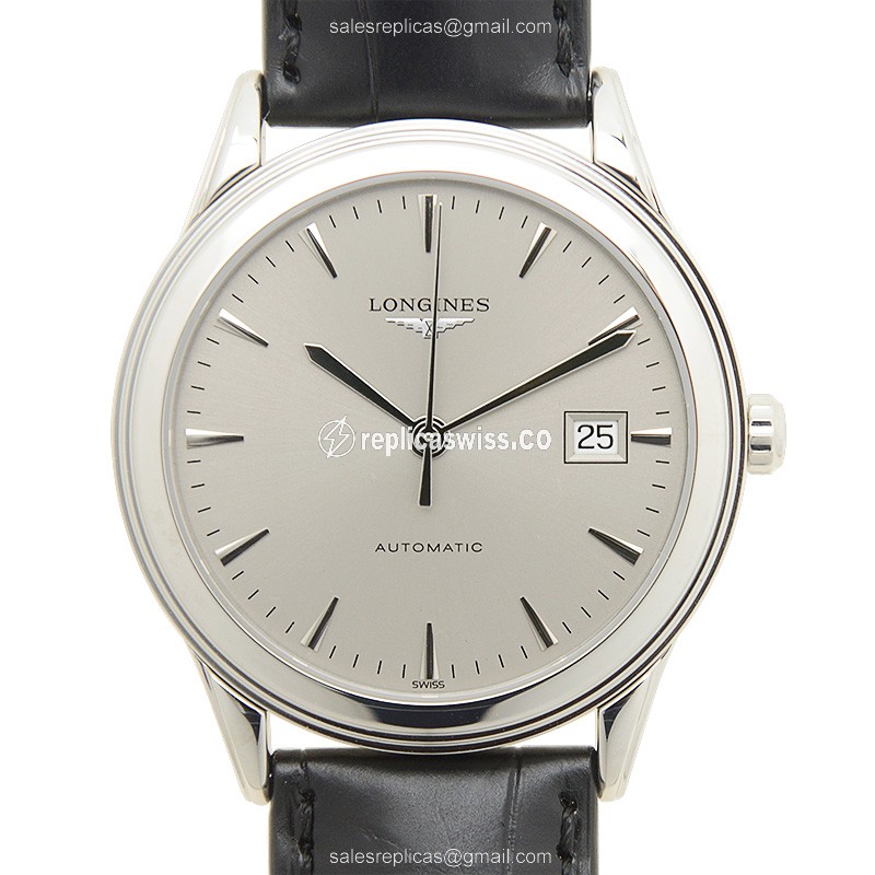 Longines Flagship L4.874.4.72.2 Replica - Automatic - Steel Case - Silver Dial, Black Alligator Strap - Luxury  Watch