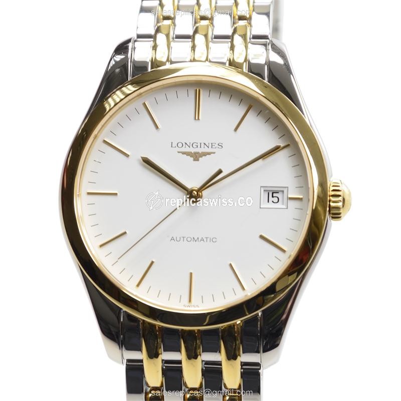 Longines Elegant Series Replica - Automatic - PVD Gold - White Dial - Silver Steel Strap - Luxury Replica ELEGANT SERIES Watch
