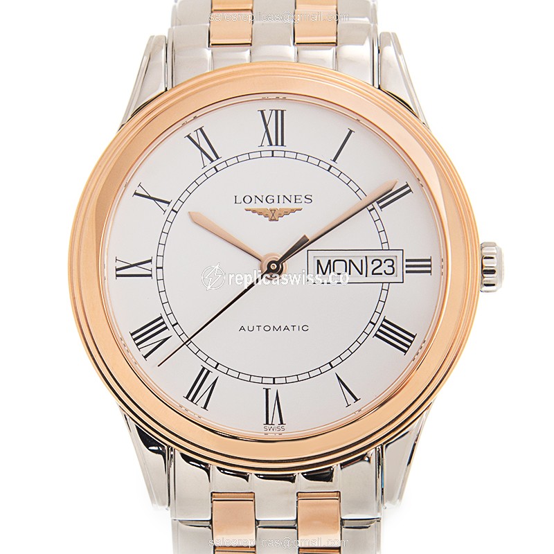 Longines Flagship L4.899.3.91.7 Replica - Automatic - Stainless Steel - White Dial - Gold Steel Strap