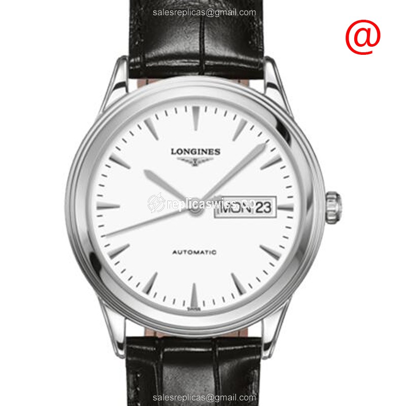 Longines L4.899.4.12.2 Flagship - Automatic - Steel Case, White Dial - Leather Strap - Luxury Replica FLAGSHIP Watch