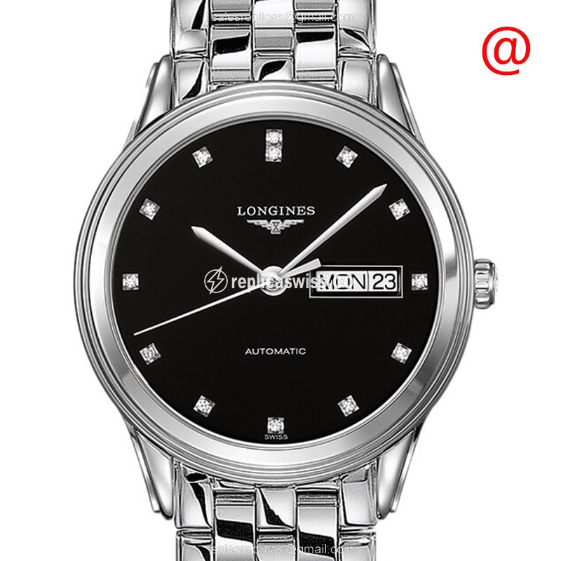 Longines L4.899.4.57.6 Flagship Replica - Automatic - Black Dial on Silver Steel Strap - Luxury Replica FLAGSHIP Watch