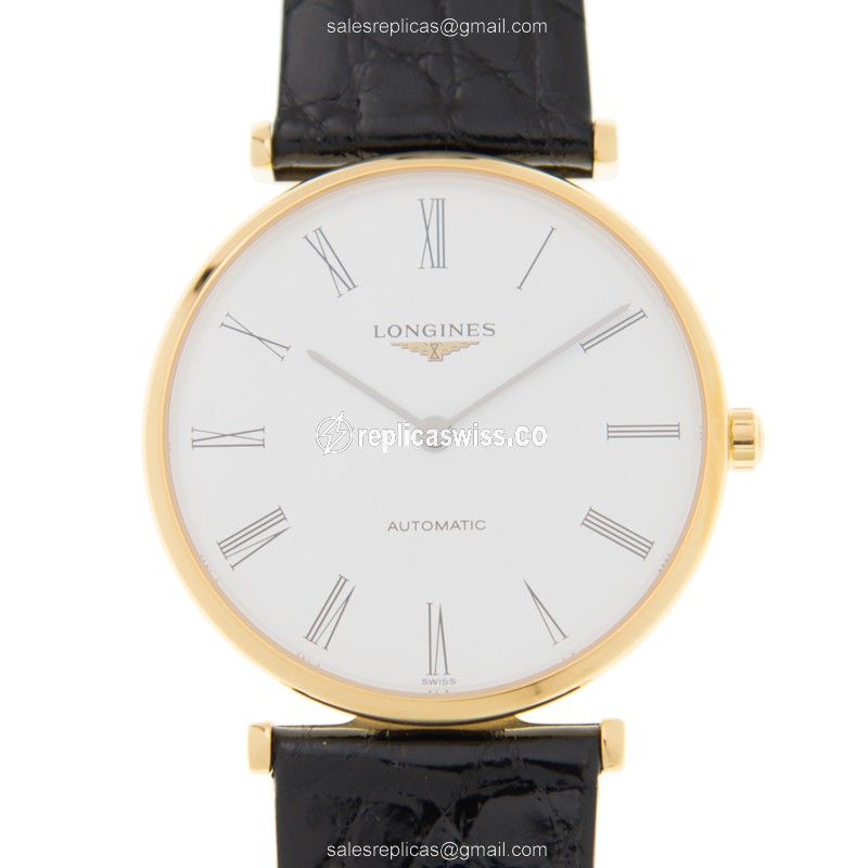 Longines LA GRANDE Replica - Automatic - Stainless Steel - White Dial, Alligator Strap - Luxury Replica LA GRANDE Watch