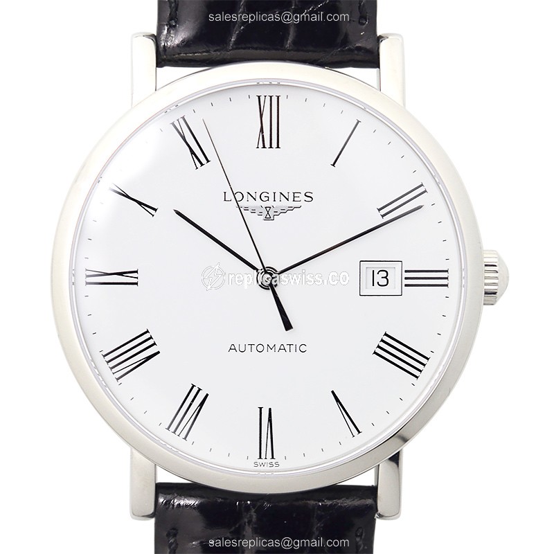Longines Elegant Replica - Automatic - Stainless Steel - White Dial - Black Alligator Buckle - Luxury Replica ELEGANT Watch