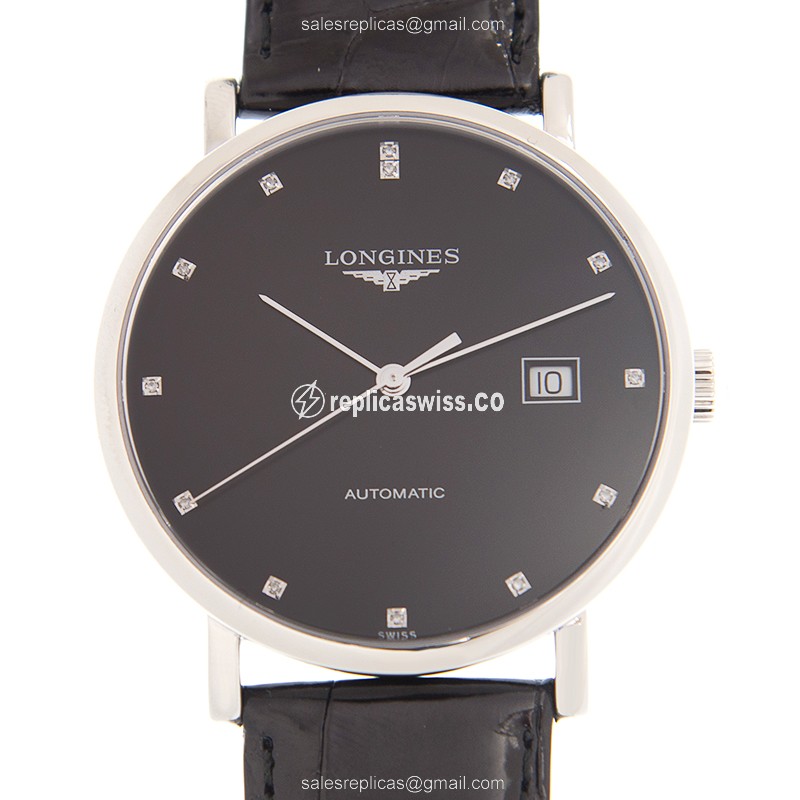 Longines Lyre Replica - Automatic - Steel Case - Black Dial on Leather Strap - Luxury Replica LONGINES LYRE Watch