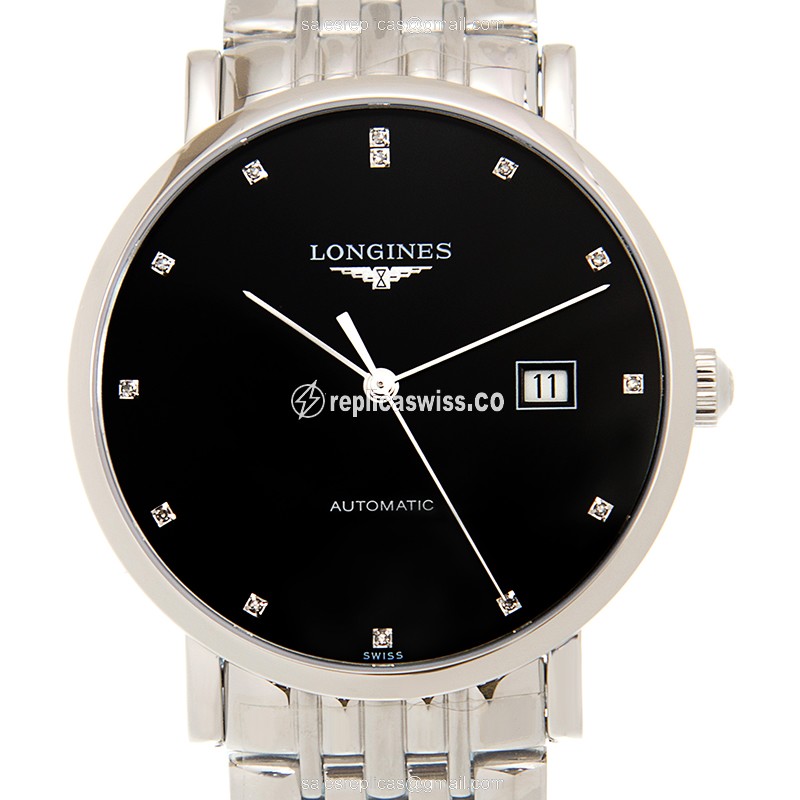 Longines L4.910.4.57.6 Replica - Automatic - Stainless Steel Case - Black Dial, Silver Strap - Luxury Replica ELEGANT Watch
