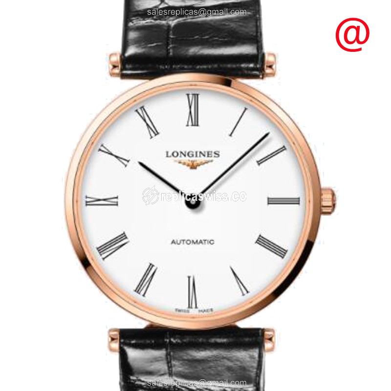 Longines L4.918.1.91.2 Replica - Automatic PVD Gold - White Dial on Black Alligator Strap