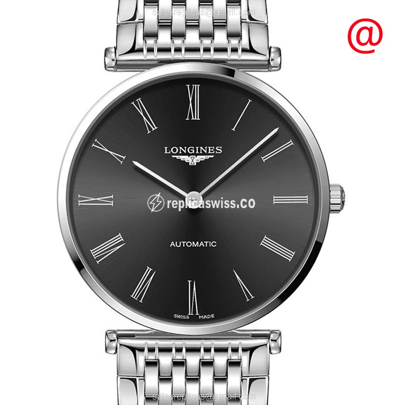 Longines LA GRANDE Automatic - Stainless Steel - Black Dial on Silver Steel Strap - Luxury Replica LA GRANDE Watch