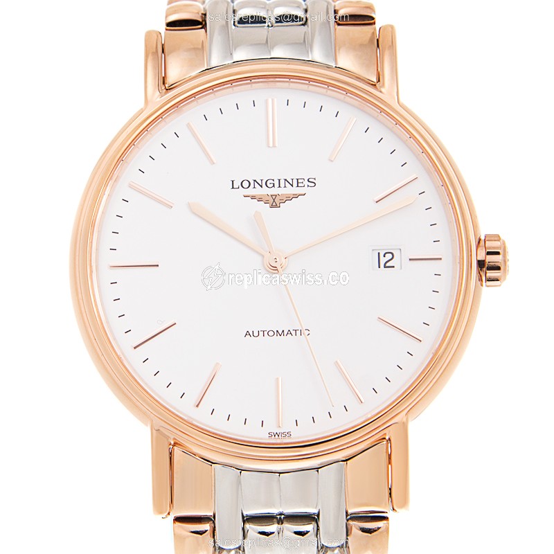 Longines PRESENCE Replica - Automatic - Rose Gold & Steel - White Dial, Steel Clasp & Gold Strap - Luxury  Watch