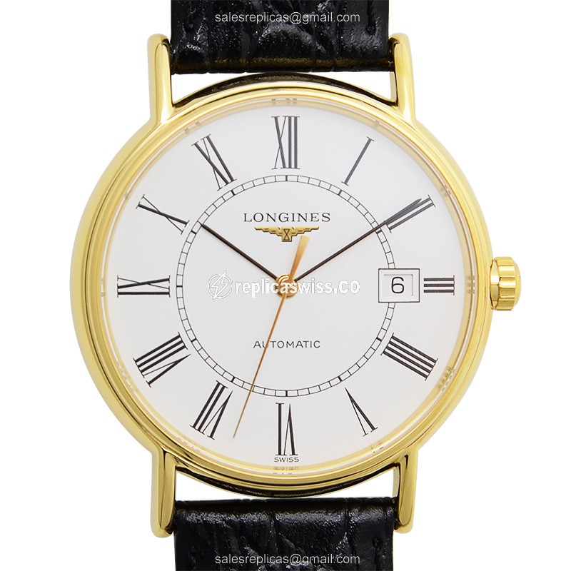 Longines Presence Replica - Automatic - PVD Gold - White Dial, Black Alligator Strap