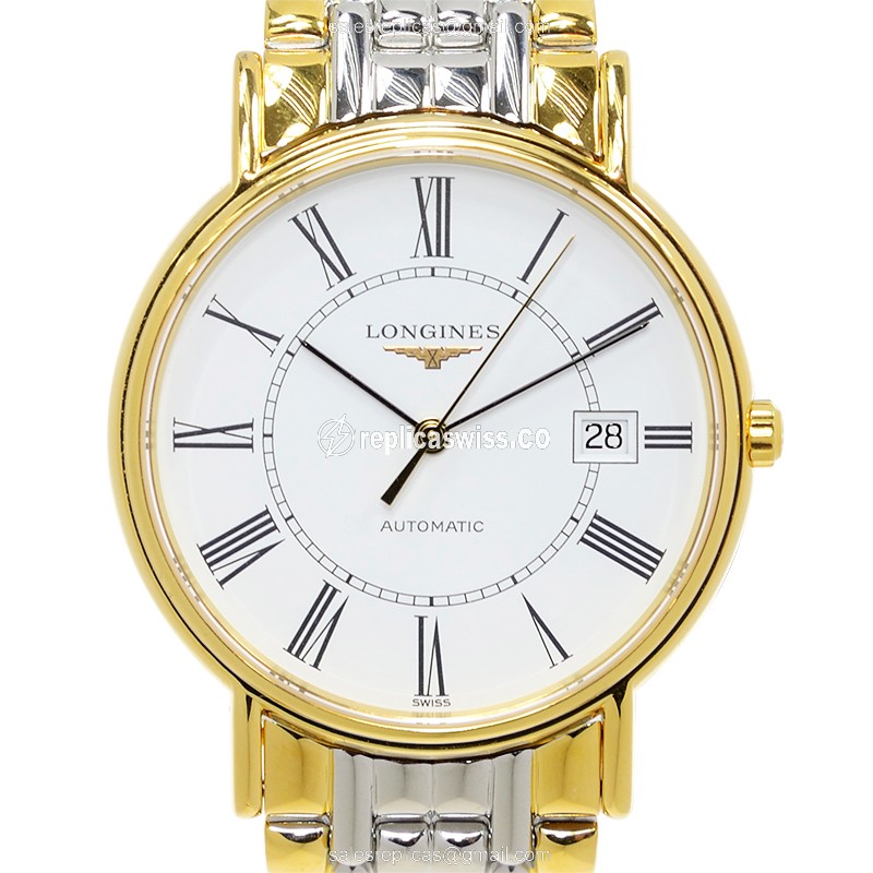 Longines Presence Replica - Automatic - 18kt Gold & Steel - White Dial, Silver Clasp
