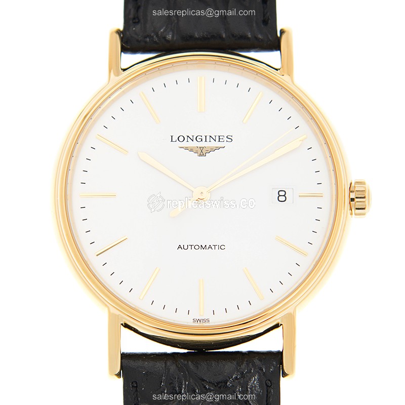 Longines Presence Replica - Automatic PVD Gold - White Dial, Black Alligator Strap