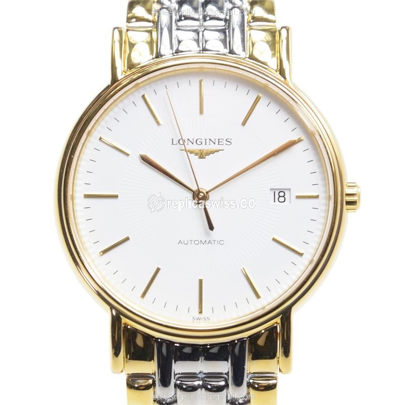 Longines Presence Replica - Automatic PVD Gold - White Dial on Silver Steel Strap