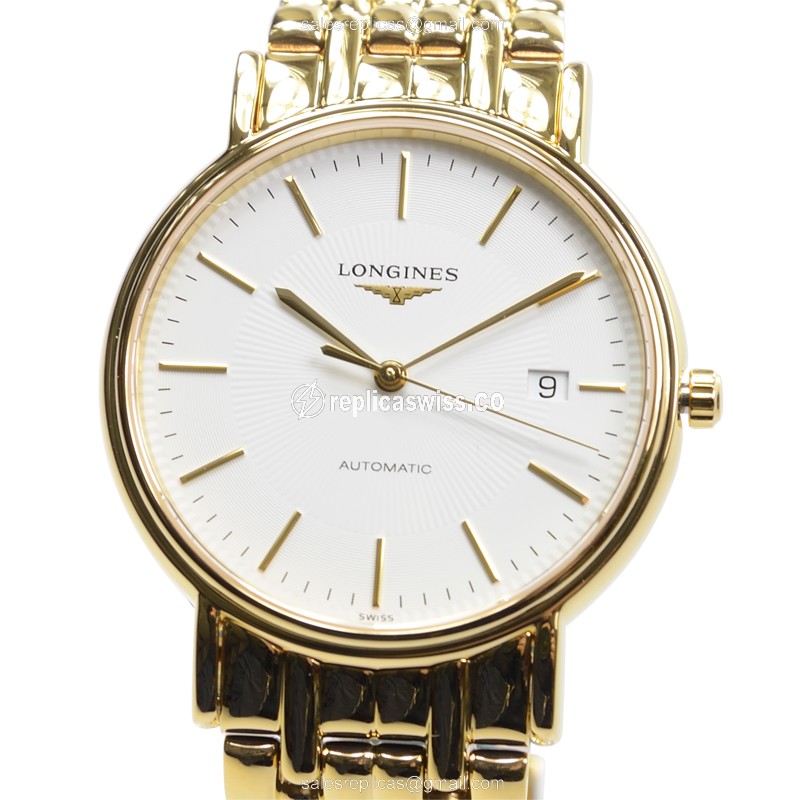 Longines Presence Replica - Automatic - PVD Gold - White Dial, Gold Strap - Luxury Replica PRESENCE Watch