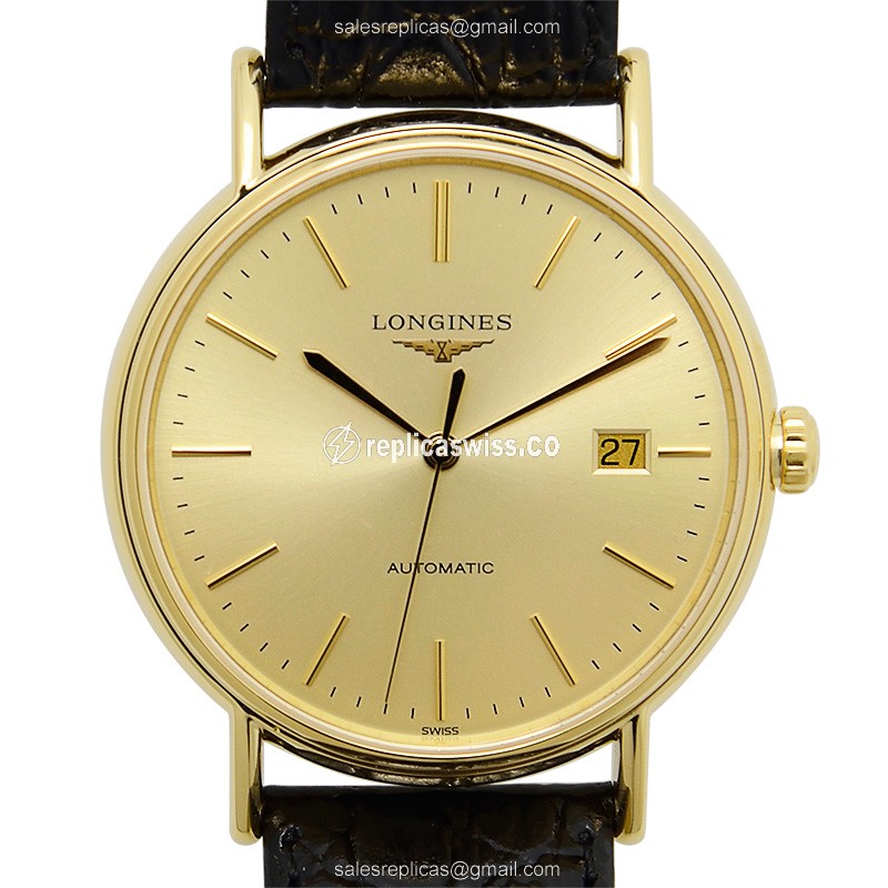 Longines Presence Replica - 18kt Gold - Automatic - Gold Dial - Black Alligator Strap