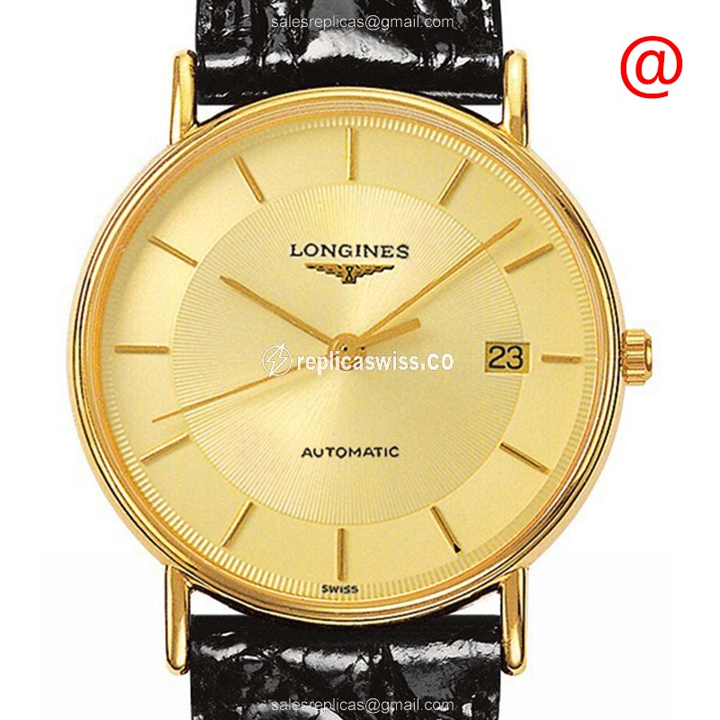 Longines Presence Replica - Automatic - Gold PVD Case - Gold Dial - Leather Strap