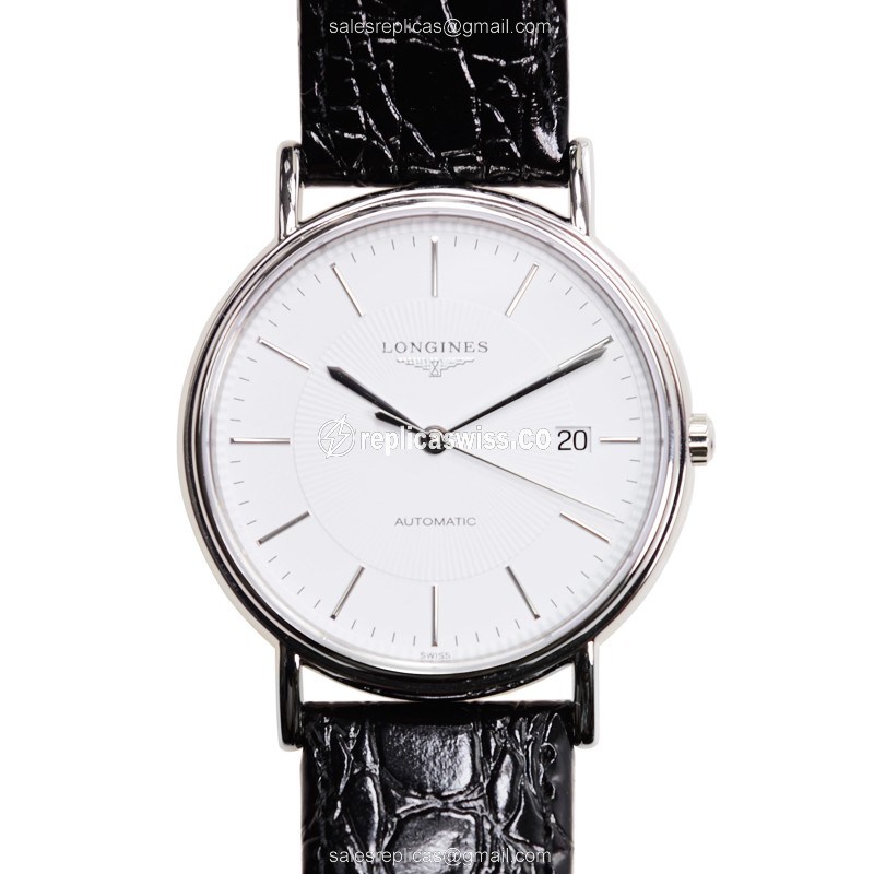 Longines Presence Replica - Automatic - Stainless Steel - White Dial, Leather Strap - Luxury Replica PRESENCE Watch