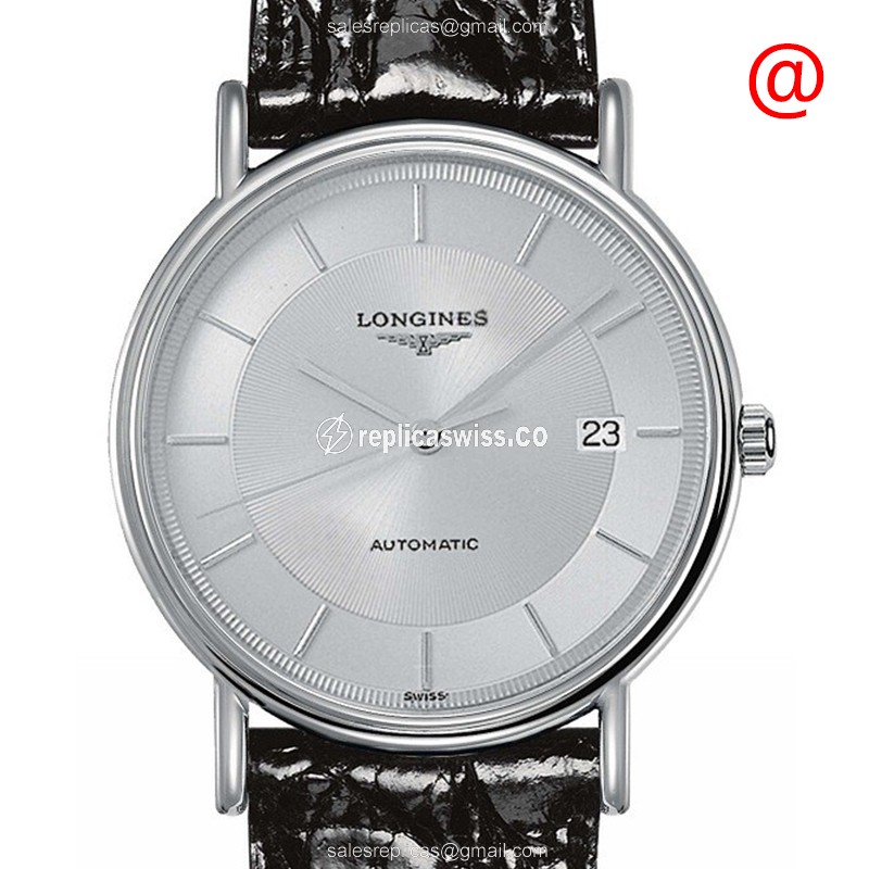 Longines Presence Replica - Automatic - Silver Dial - Steel Case - Black Leather Strap - Luxury Replica PRESENCE Watch