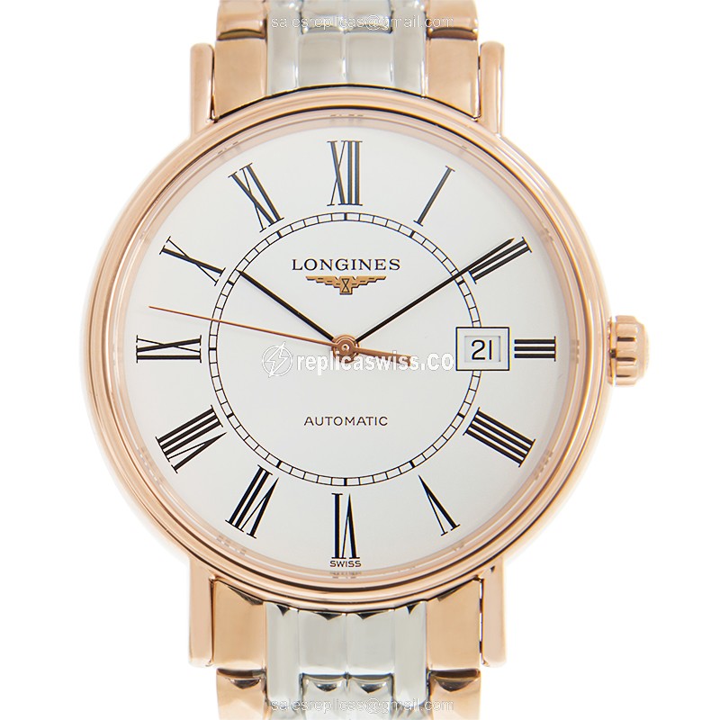 Longines Presence Replica - White Dial - 18kt Rose Gold - Steel Case - Gold Clasp - Luxury  Watch