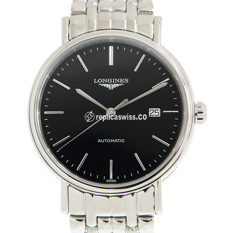 Longines Presence Replica - Automatic | Stainless Steel | Black Dial | Silver Steel Strap