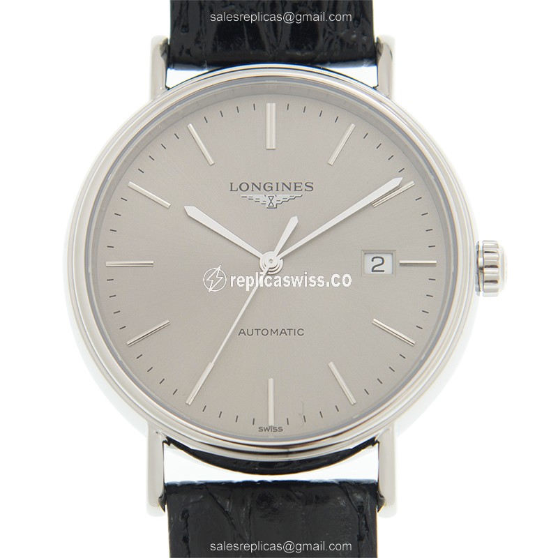 Longines Presence Replica - Automatic - Steel Case - Gray Dial, Leather Strap - Luxury Replica PRESENCE Watch