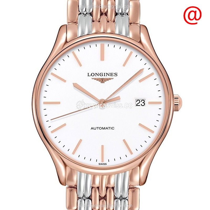 Longines Lyre Replica - Automatic - 18kt Rose Gold Case - White Dial - Steel Strap