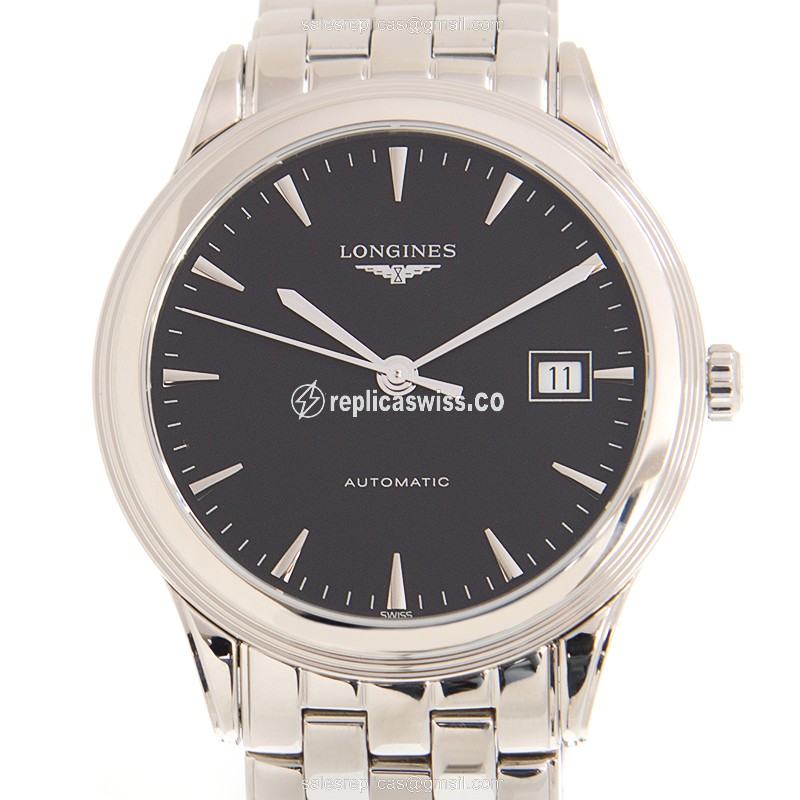 Longines Flagship L4.974.4.52.6 - Automatic - Steel Case, Black Dial | Silver Steel Strap - Luxury Replica FLAGSHIP Watch