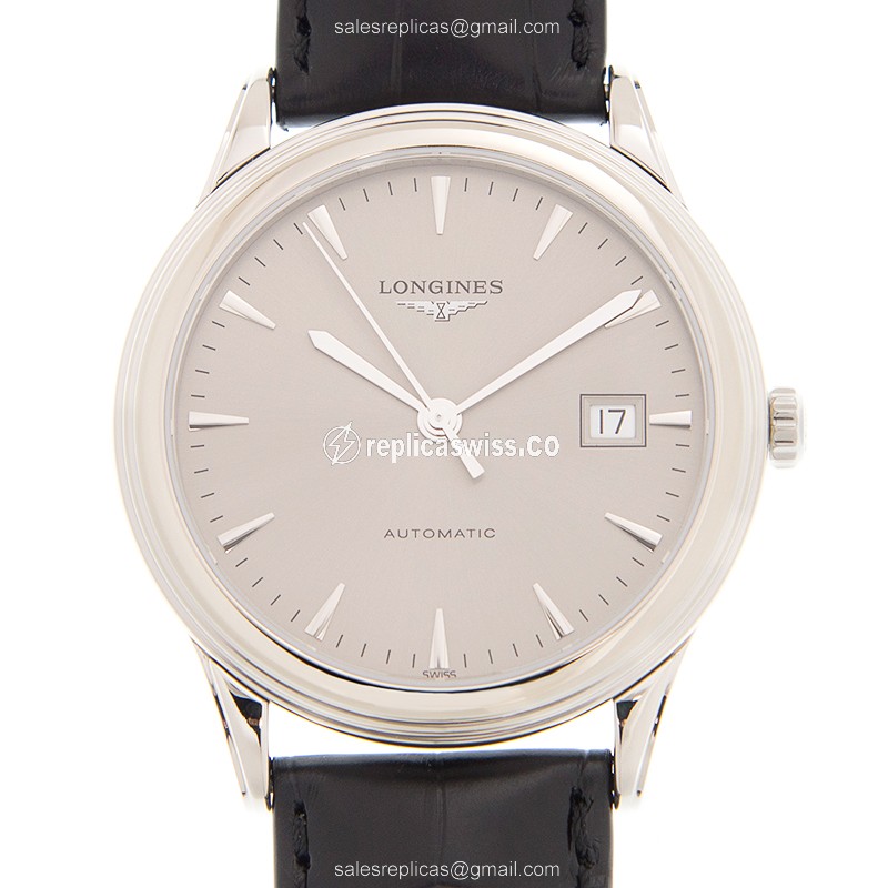 Longines Flagship L4.974.4.72.2 - Automatic - Steel Case - Gray Dial - Black Alligator Strap - Luxury Longines Replica Watch