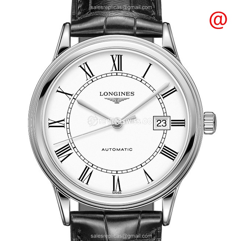Longines L4.984.4.21.2 Replica - Automatic | Stainless Steel Case | White Dial | Leather Strap - Luxury Replica FLAGSHIP Watch