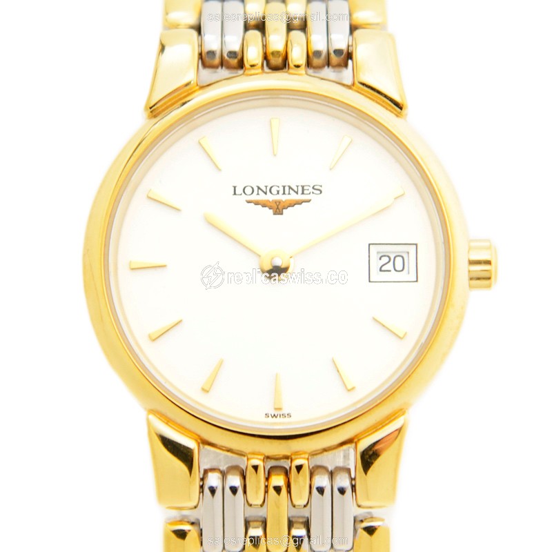 Longines L5.132.3.22.4 Replica - Quartz - Steel Case - White Dial - Gold Strap