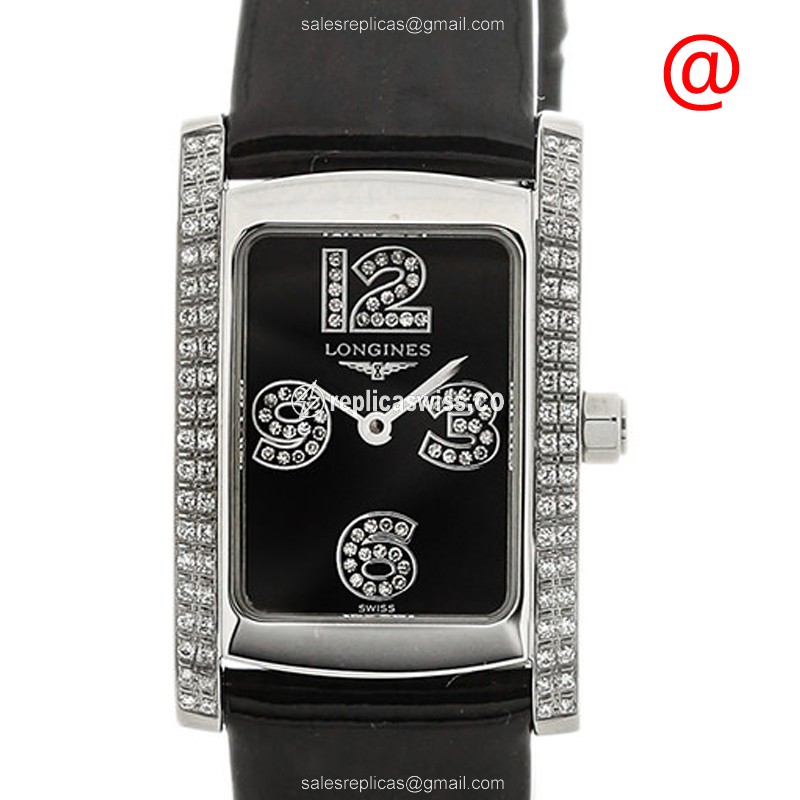 Longines DOLCE VITA Replica - Quartz - Stainless Steel Case, Black Dial, Diamond Accents - Luxury Replica DOLCE VITA Watch