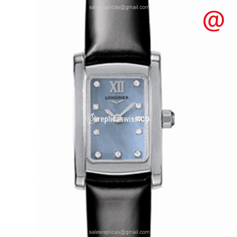 Longines Dolce Vita Replica - Quartz - Steel Case - Blue Dial - Leather Black Strap - Luxury Replica DOLCE VITA Watch