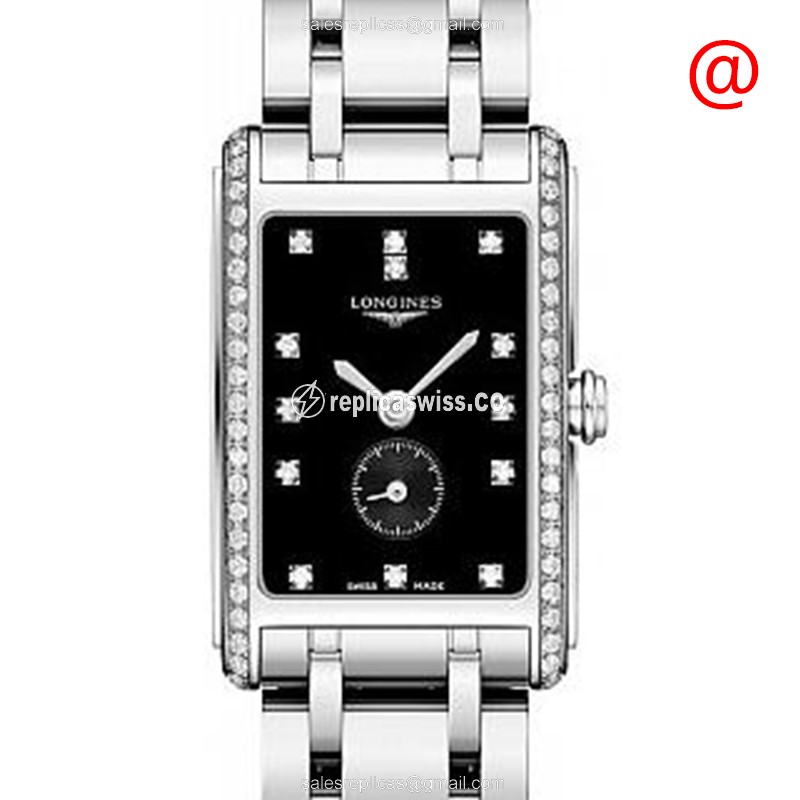 Longines Dolce Vita Replica - Quartz - Stainless Steel Case, Diamond Bezel - Black Dial on Silver Steel Strap - Luxury  Watch