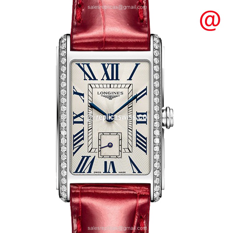 Longines Dolce Vita Replica - Quartz - Stainless Steel Case, Diamond Bezel - Silver Dial, Red Alligator Strap