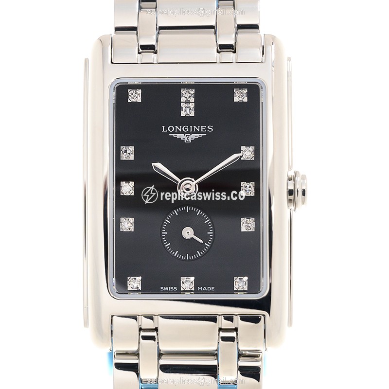 Longines Dolce Vita Quartz - Steel Case - Black Dial - Silver Steel Strap - Luxury Replica DOLCE VITA Watch