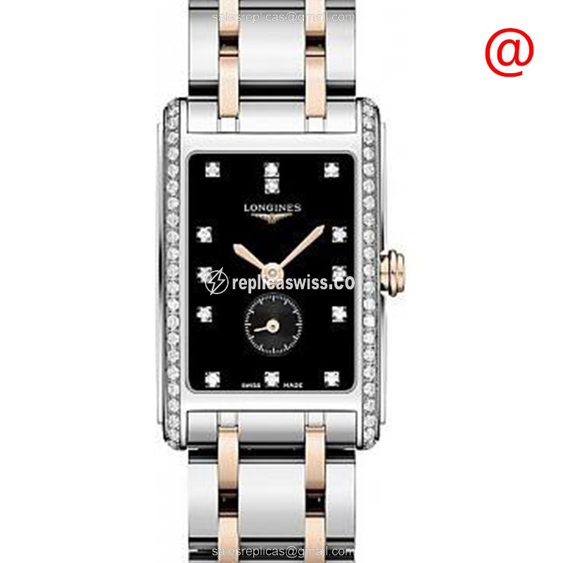 Longines Dolce Vita Replica - Quartz - Stainless Steel Case, Black Dial, Gold Clasp & 18kt Steel Strap