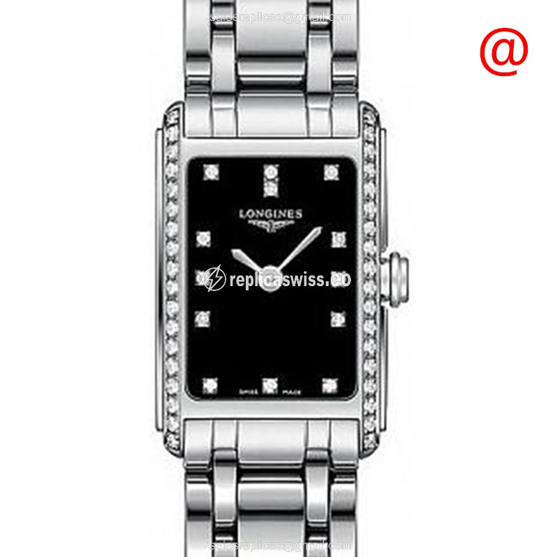 Longines DOLCE VITA Replica - Quartz - Stainless Steel Case, Black Dial, Silver Clasp - Luxury Replica DOLCE VITA Watch
