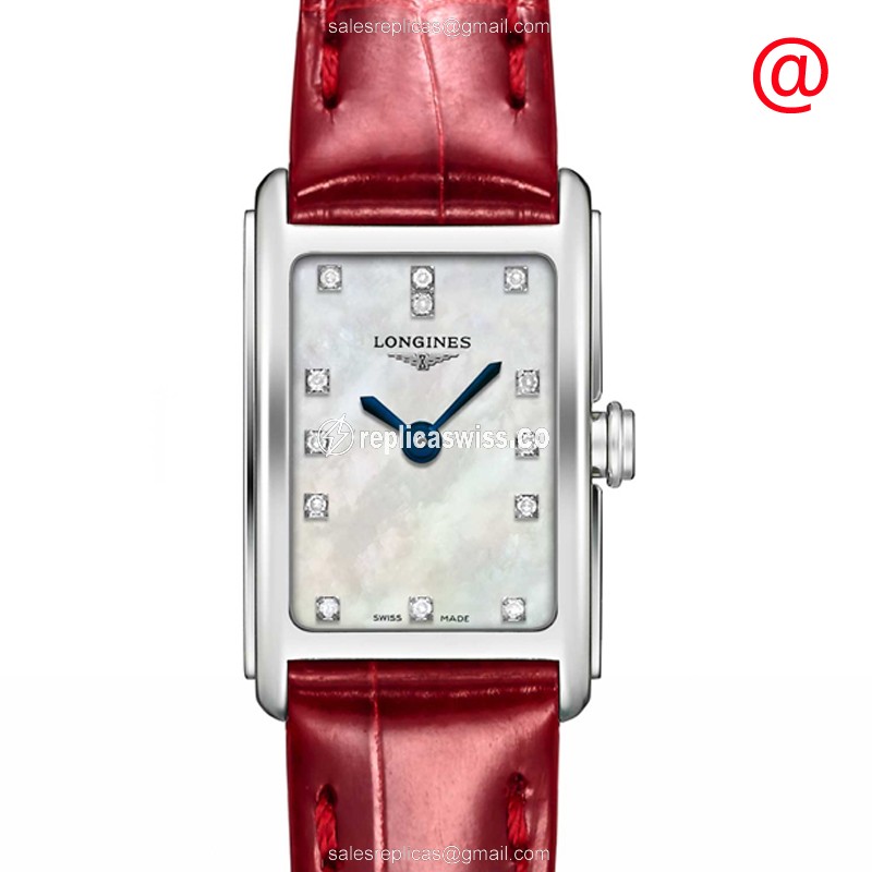 Longines Dolce Vita Replica - Quartz - Stainless Steel Case - White Dial, Red Alligator Strap