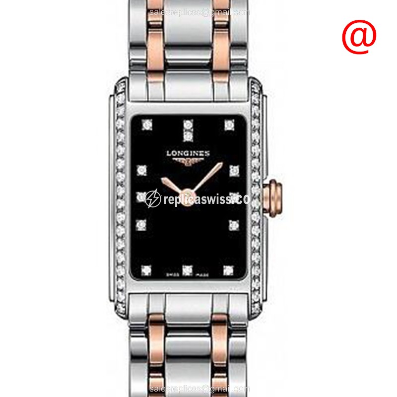 Longines Dolce Vita Replica - Quartz - Diamond Dial - Black - Gold 18kt Steel Strap - Luxury Replica DOLCE VITA Watch