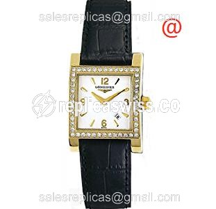 Longines L5.503.7.16.2 Quartz - 18kt Yellow Gold - White Dial - Leather Black Strap - Luxury Longines Watch