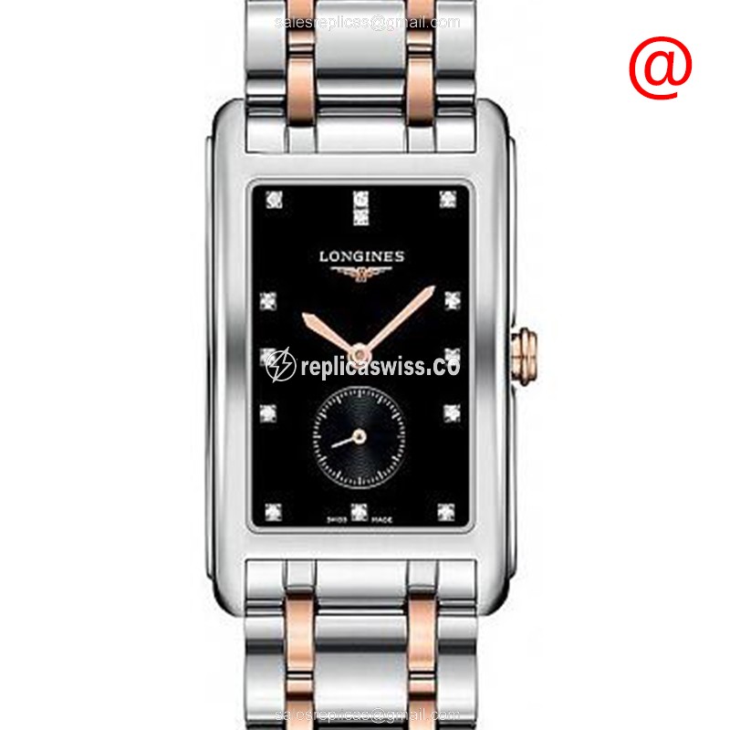 Longines L5.755.5.57.7 Dolce Vita Replica - Quartz - Steel Case, Black Dial, Gold Clasp & 18kt Steel Strap - Luxury Replica DOLCE VITA Watch