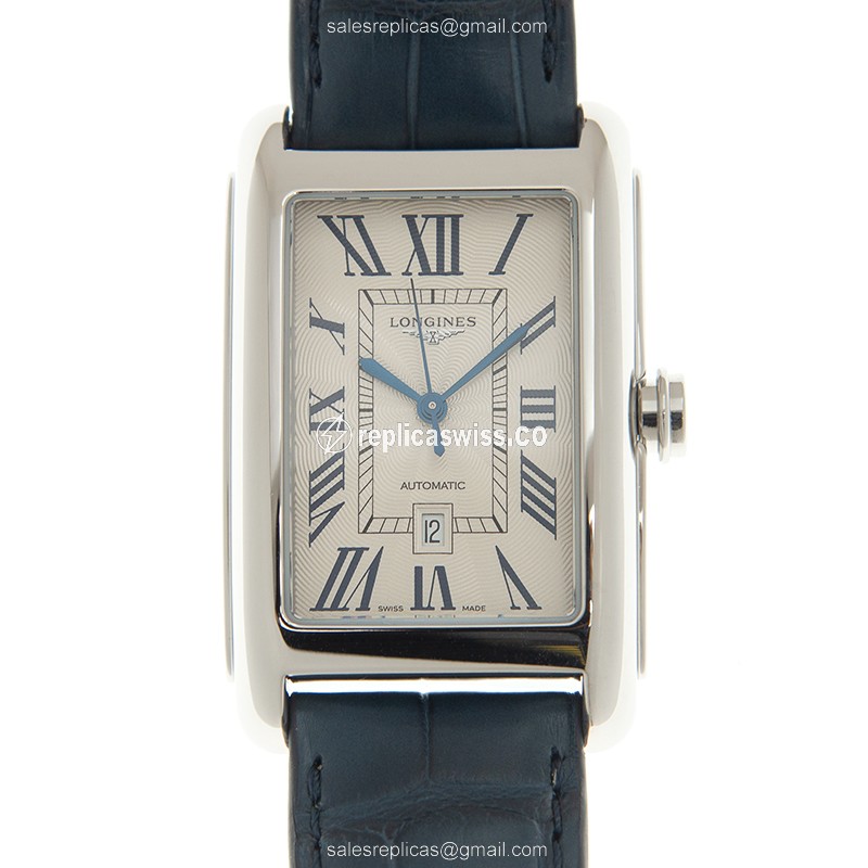 Longines Dolce Vita Replica - Automatic - Silver - Steel Case - Blue Leather Strap - Luxury Longines Replica Watch