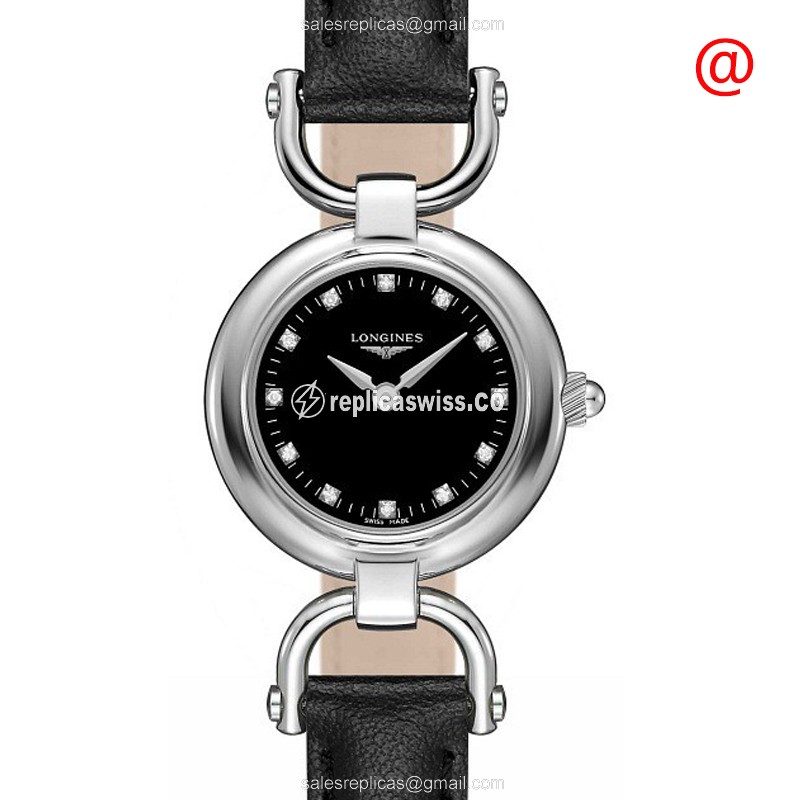 Longines Equestrian Quartz - Steel - Black on Leather, Buckle Clasp Replica - Luxury Replica EQUESTRIAN Watch