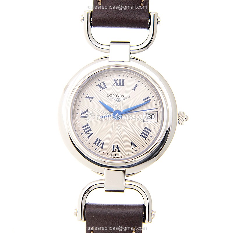 Longines EQUESTRIAN Quartz Replica - White Dial, Buckle Clasp, Brown Cowhide Strap - Luxury Replica EQUESTRIAN Watch