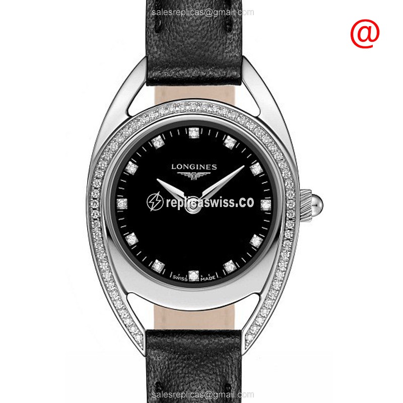 Longines EQUESTRIAN Replica - Quartz - Stainless Steel Case - Black Dial, Leather Strap - Luxury Replica EQUESTRIAN Watch