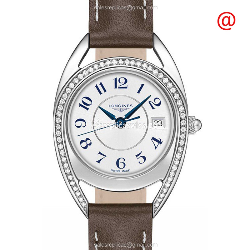 Longines EQUESTRIAN Quartz - Diamond Case - White Dial - Brown Leather Strap