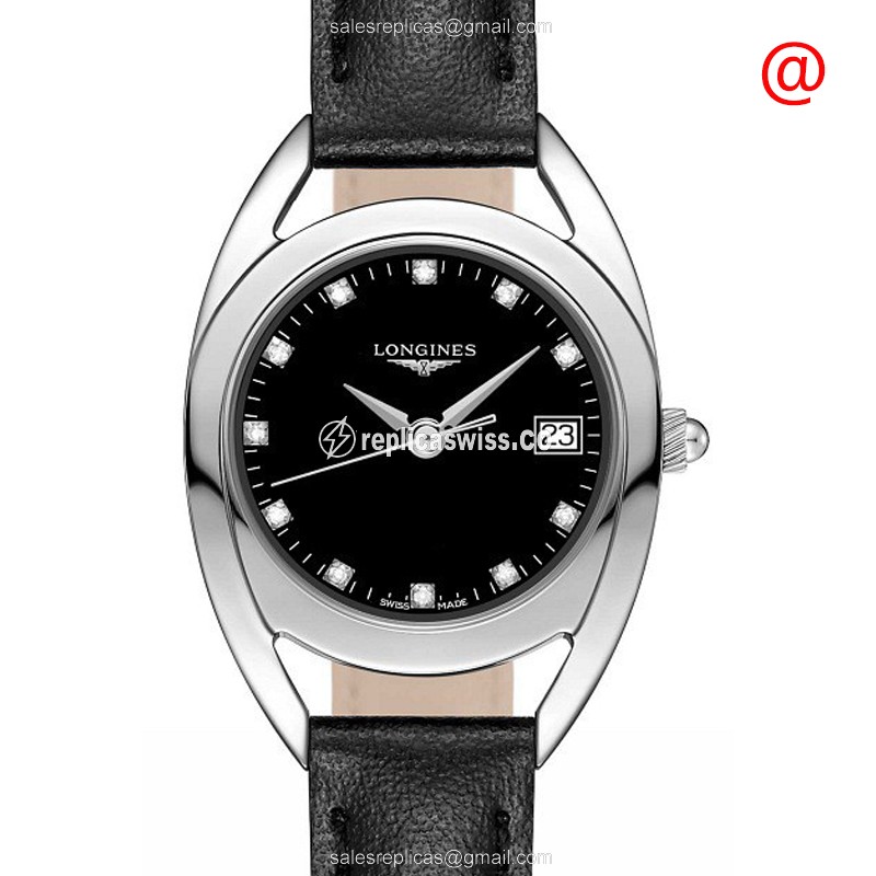 Longines Equestrian Quartz - Steel Case, Black Dial, Leather Strap, Buckle Clasp - Luxury Replica EQUESTRIAN Watch